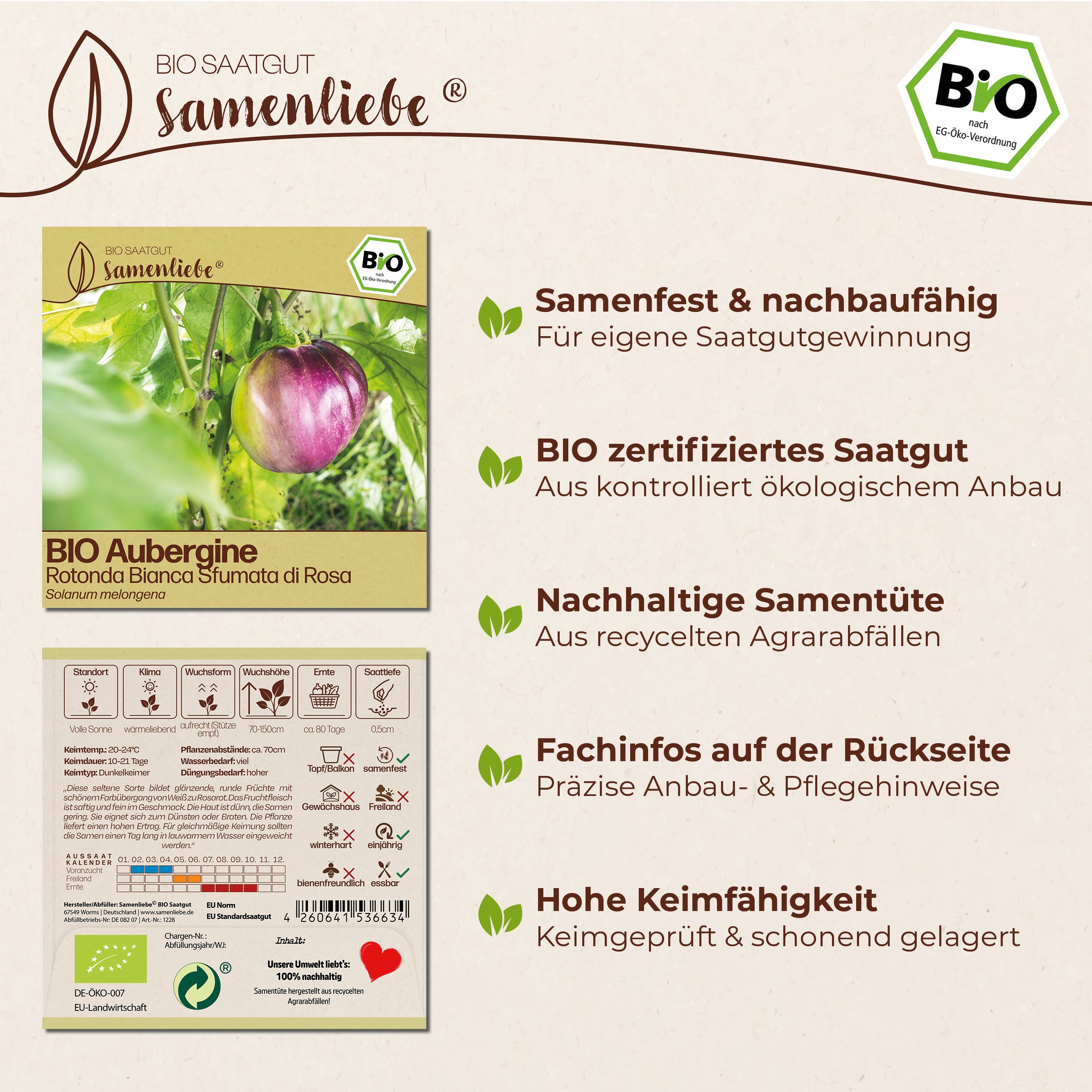 BIO Aubergine "Rotonda Bianca Sfumata di Rosa"