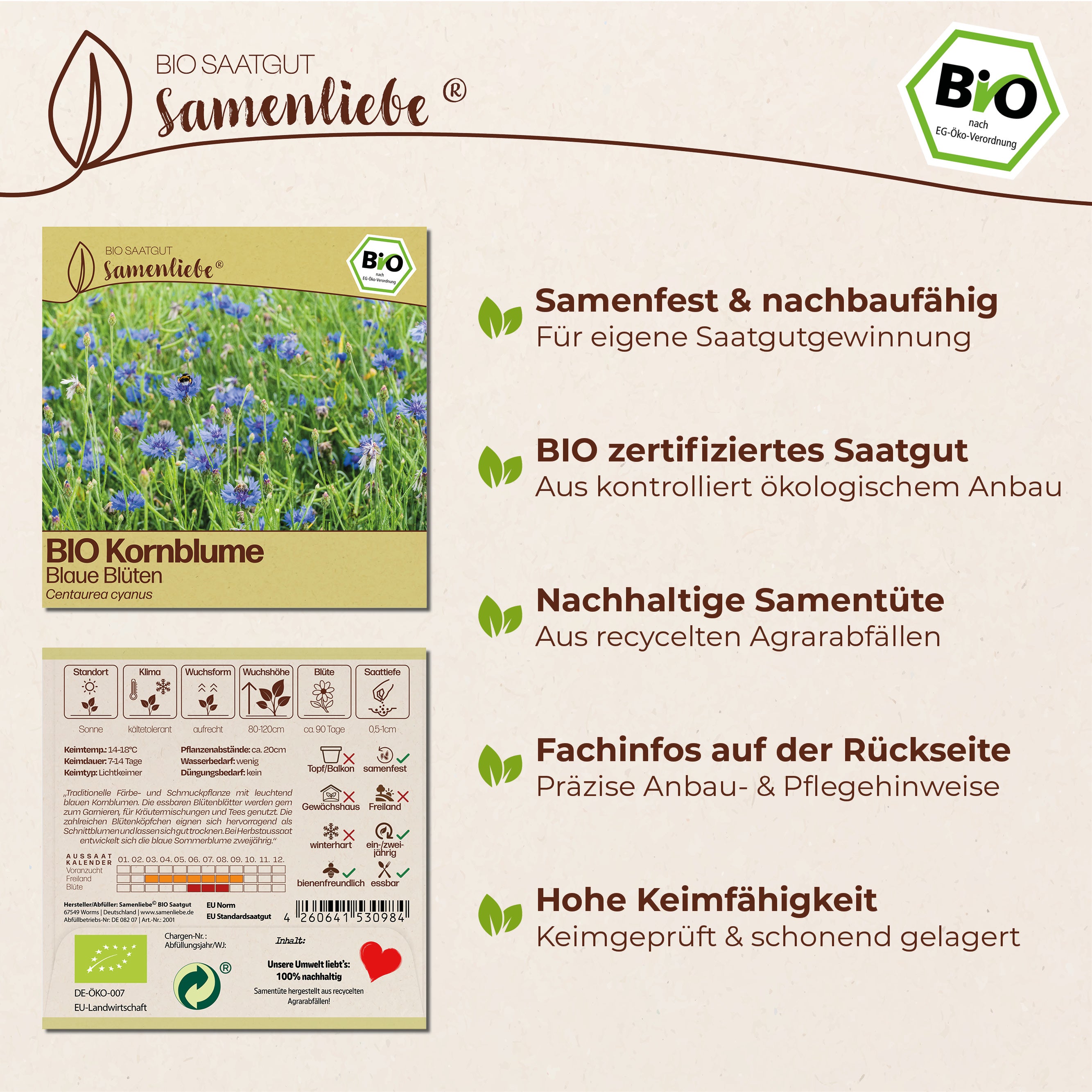 BIO Kornblume "Blaue Blüten"