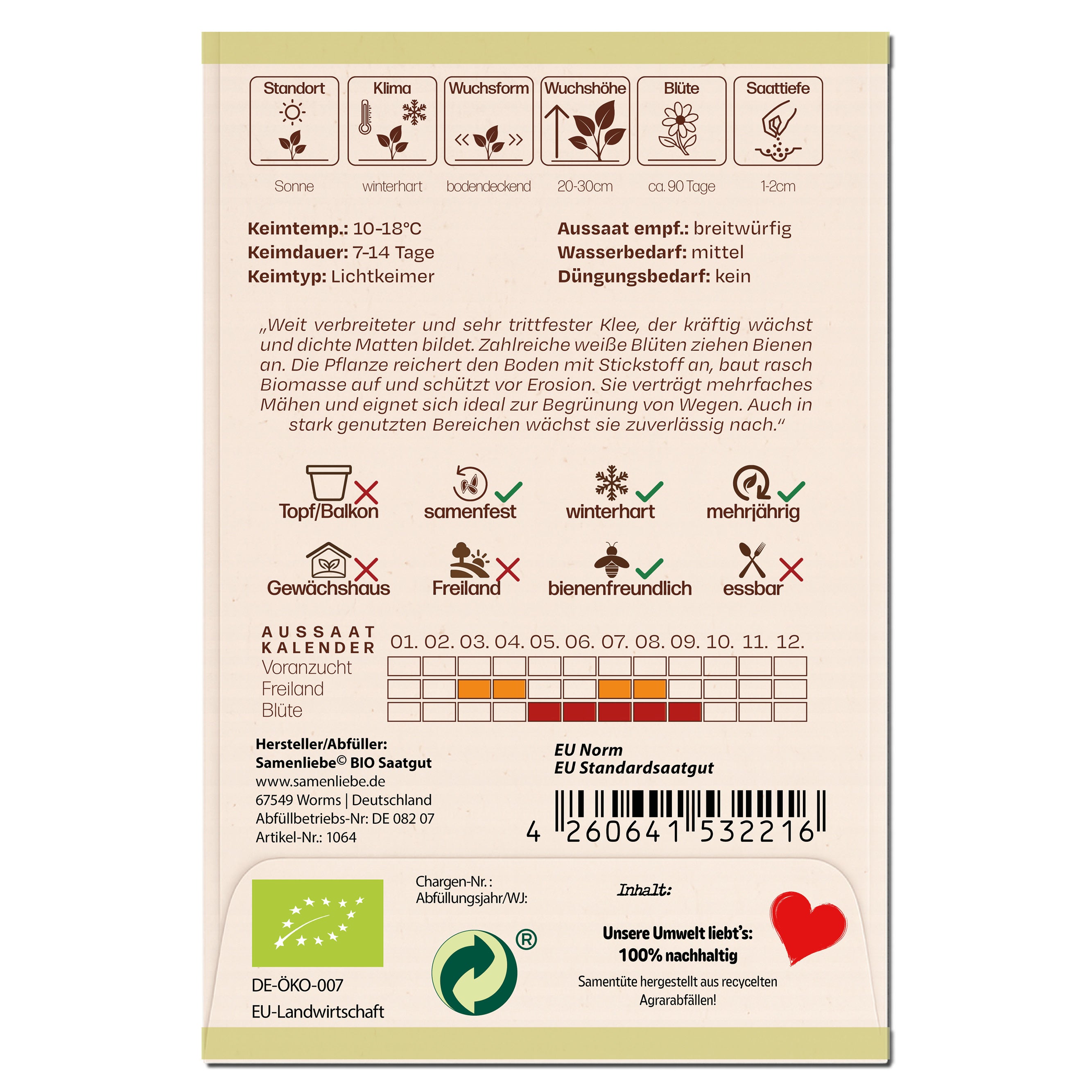 BIO Weißklee "Bienenfreundlicher Gründünger"