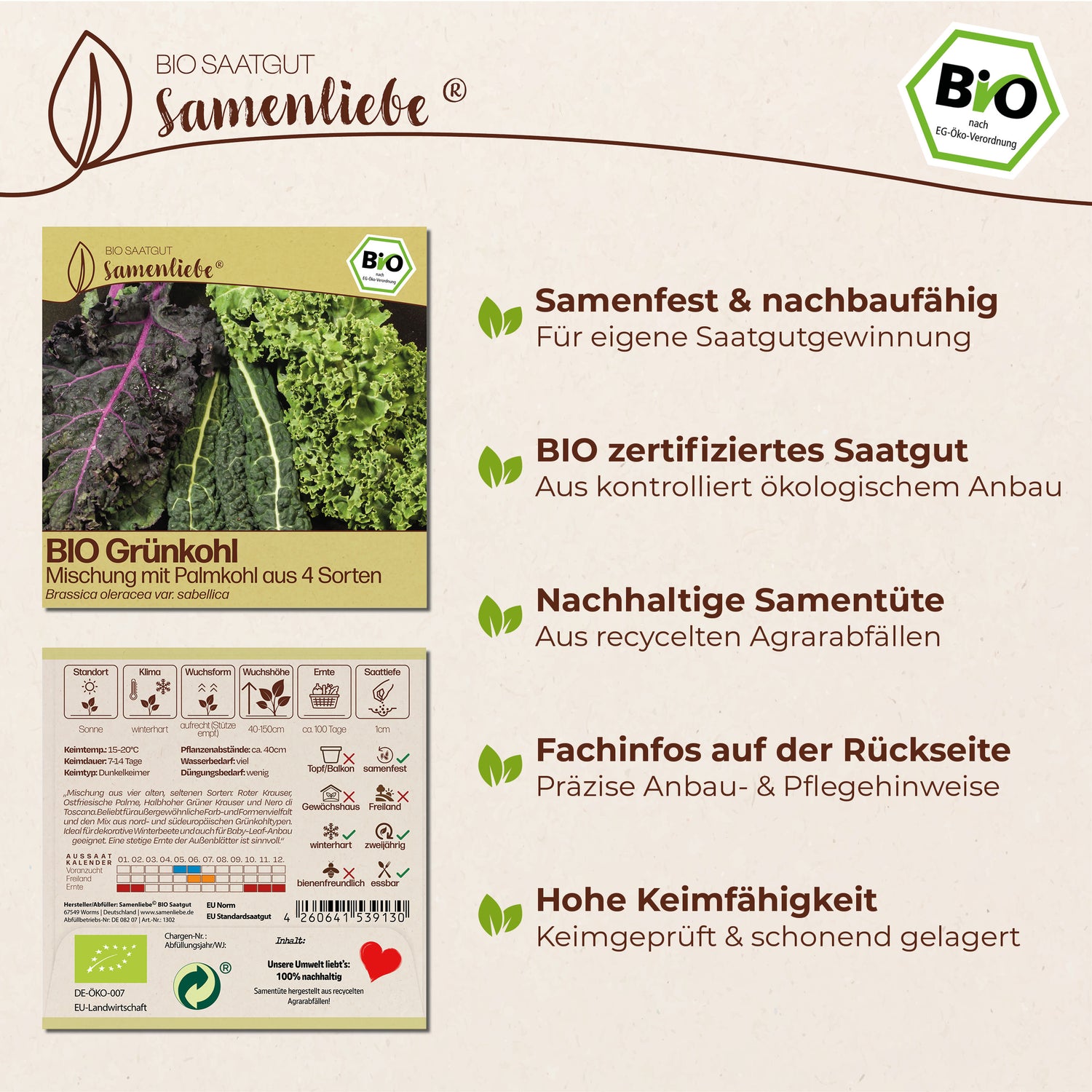 BIO Grünkohl "Mischung mit Palmkohl aus 4 Sorten"