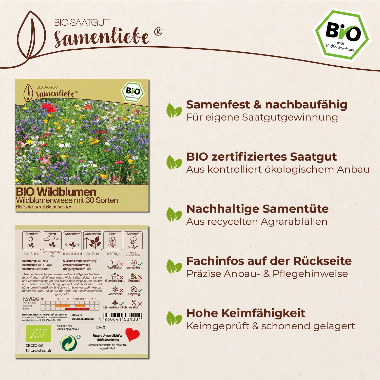 BIO Wildblumen "Wildblumenwiese mit 30 Sorten"