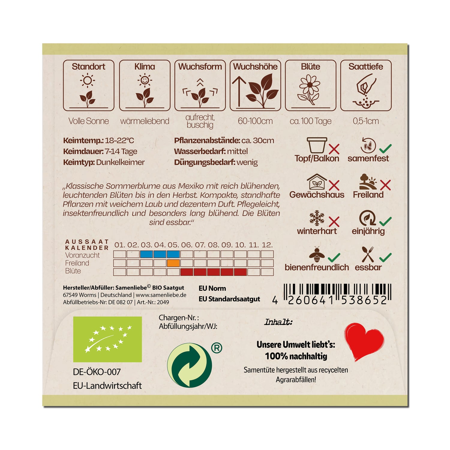 BIO Zinnie "Zierblume"