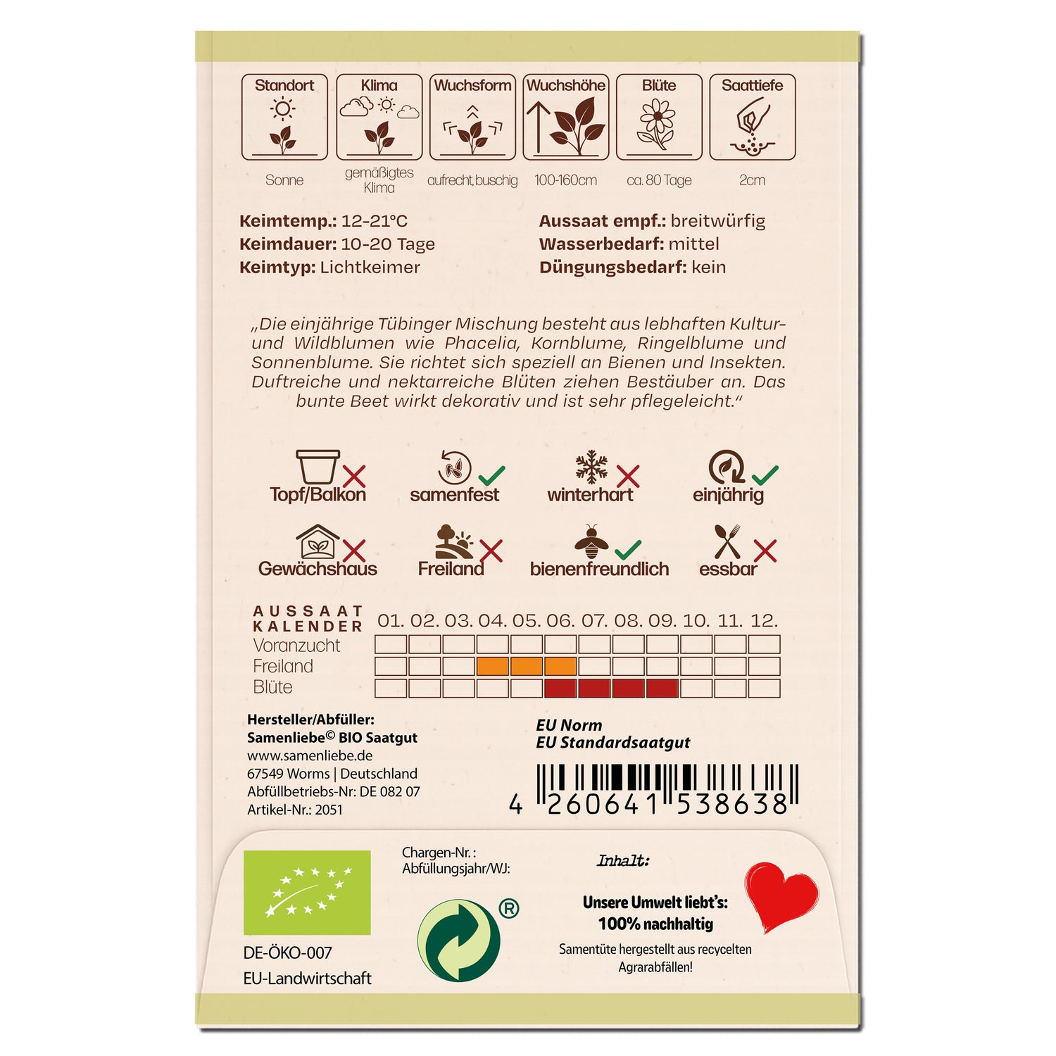 BIO Blumenmischung "Mischung für Bienen &amp; Schmetterlinge"