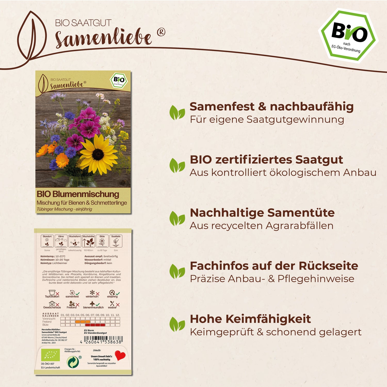 BIO Blumenmischung "Mischung für Bienen &amp; Schmetterlinge"