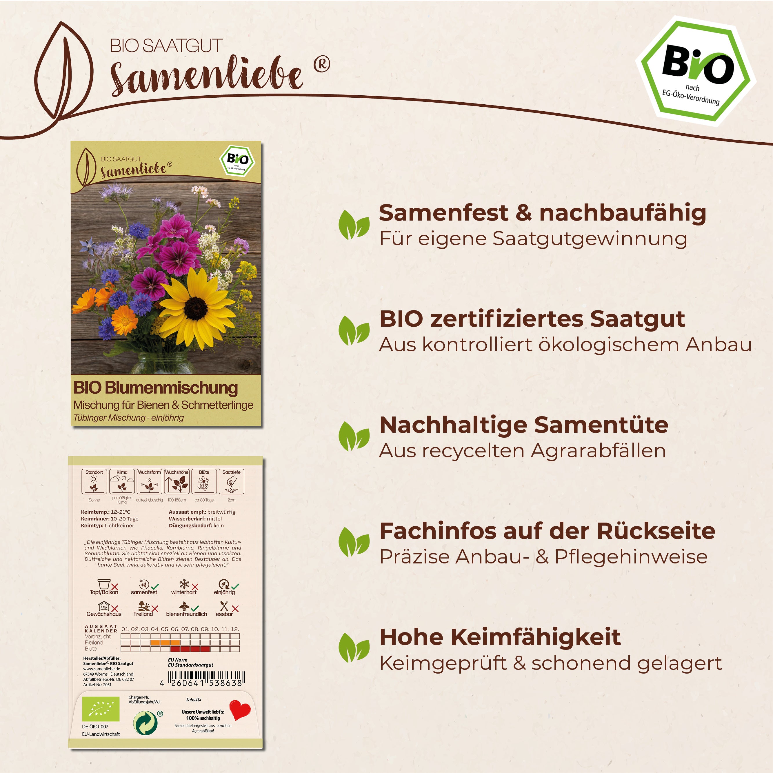 BIO Blumenmischung "Mischung für Bienen &amp; Schmetterlinge"