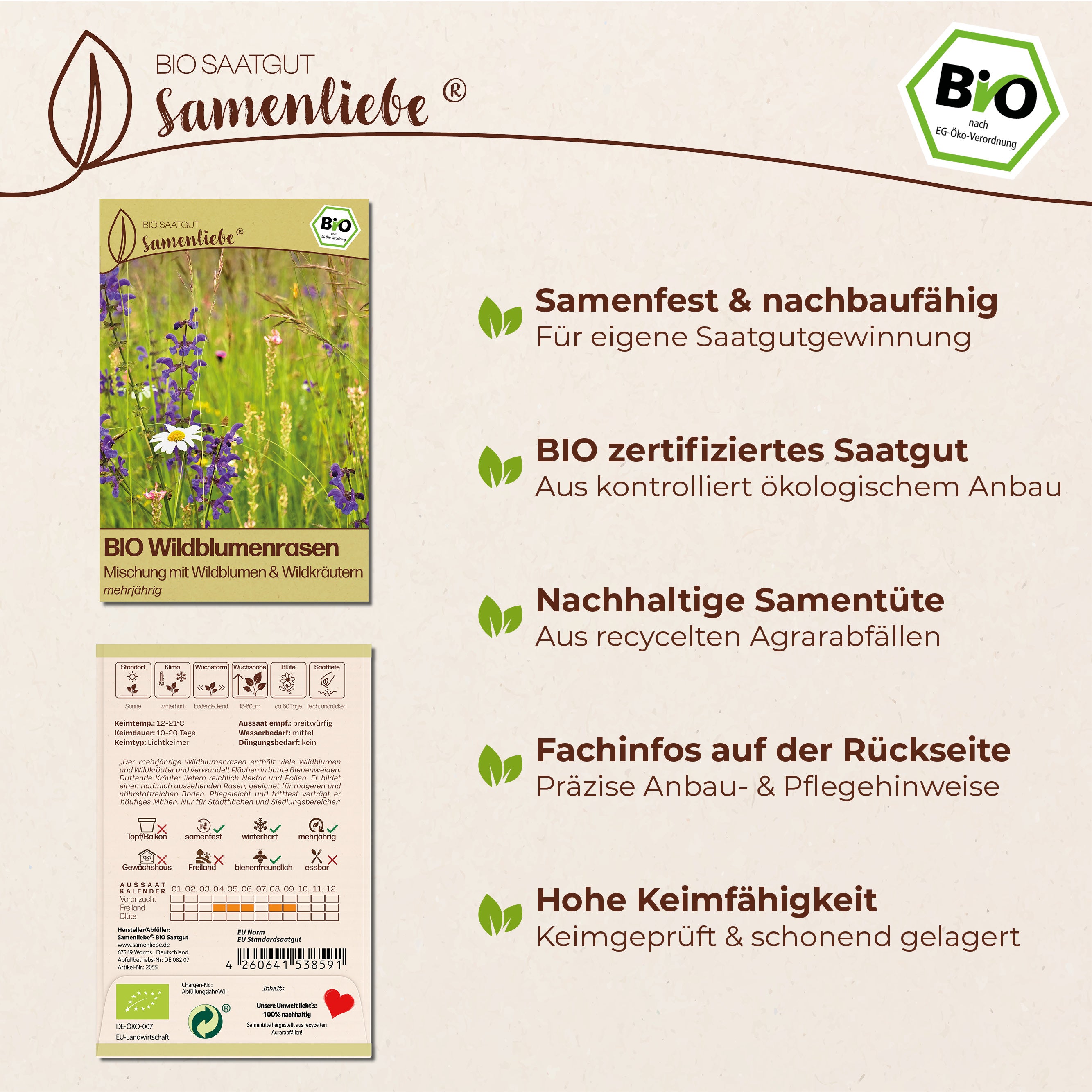 BIO Wildblumenrasen "Mischung mit Wildblumen &amp; Wildkräutern"